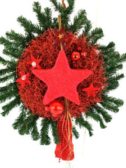 Kranz Rot Glitzer Reisig 60 cm Durchmesser Stern Kugeln Seidentanne Highlight