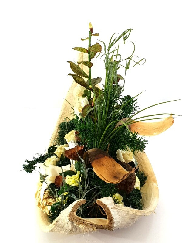 Grabgesteck XXL Cocosblatt Naturdeko Künstliche Blumen Engel Gedenken Friedhof