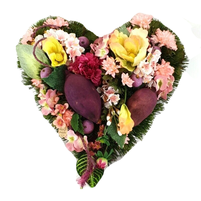 Grabgesteck Herz Rosa Lila Dahlie Hortensie Kunstblumen Natur Friedhof