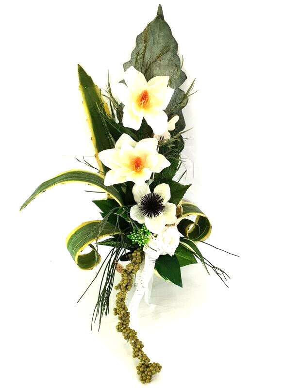 Strauß Weiß Creme Magnolie Foamrose stufig gebunden Sanseverie Kunstblumen 70 cm