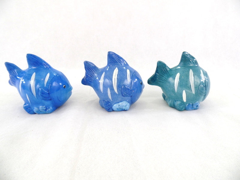 Fische 9 Stück Blau Keramik bauchig Ton 8 cm Tierfigur Dekoration maritime