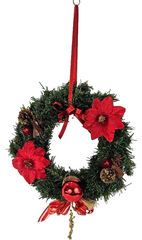 Kranz Türkranz Wandkranz Rot Gold künstliche Tanne 30 cm Weihnachtssterne Zapfen
