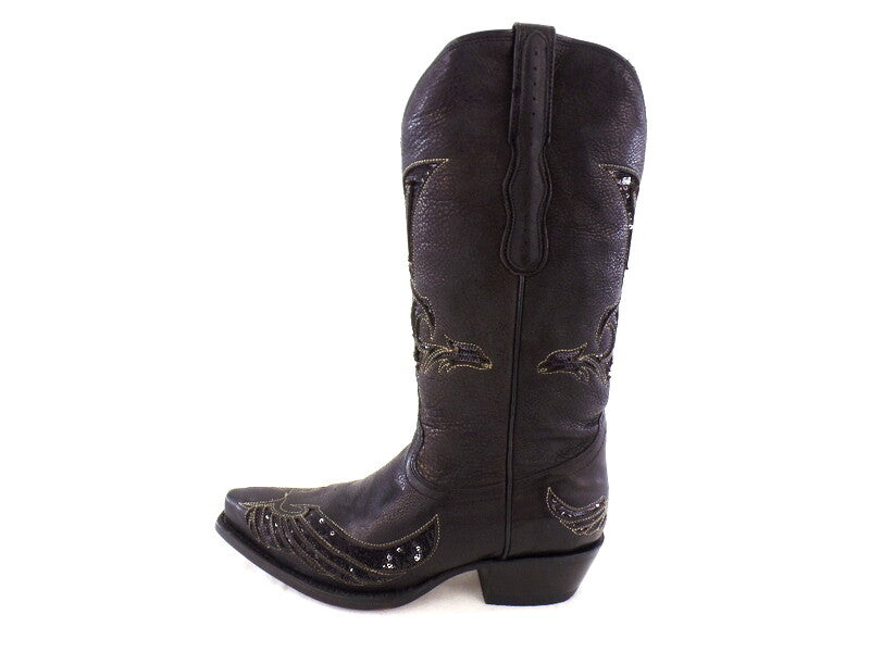 Westernstiefel 38 Schwarz Cowboystiefel Applikationen Paietten Leder spitz Rudel