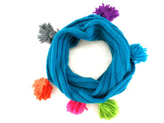 Schal Rundschal Loop Wickelschal Türkis gestrickt Polyester Quasten 70 x 25 cm