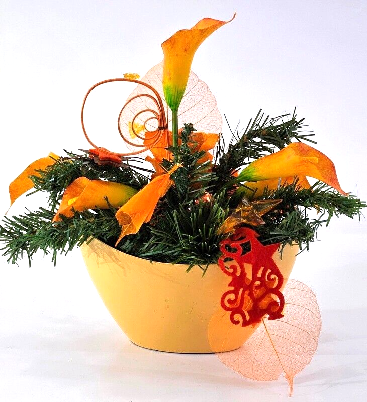 Casa-Poador Weihnachtsgesteck ellipse Orange Calla Rose künstlich Dekoration