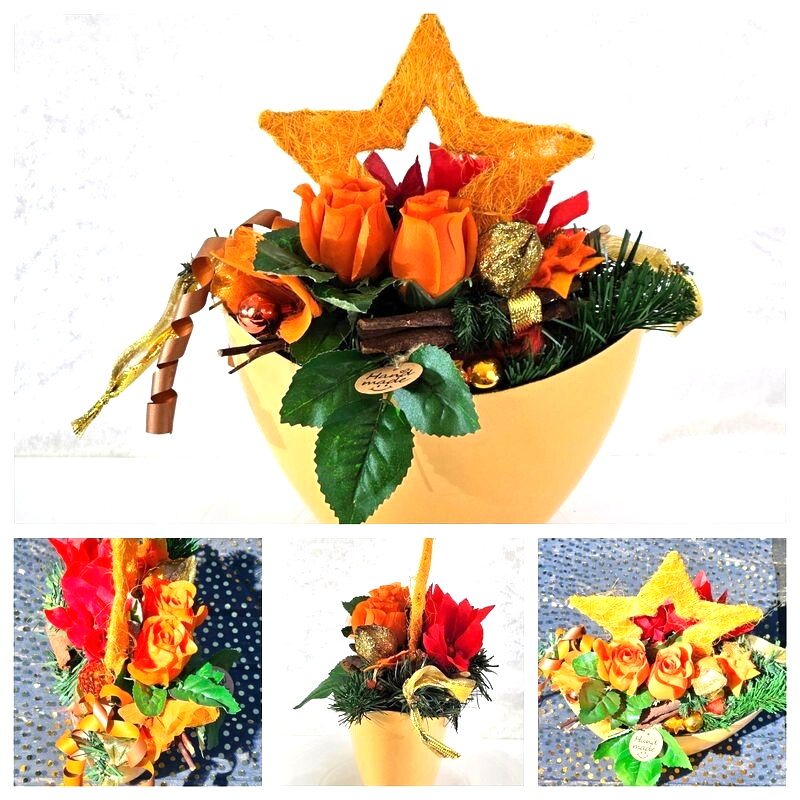 Casa-Poador Weihnachtsgesteck ellipse Orange Sisalstern künstlich Dekoration