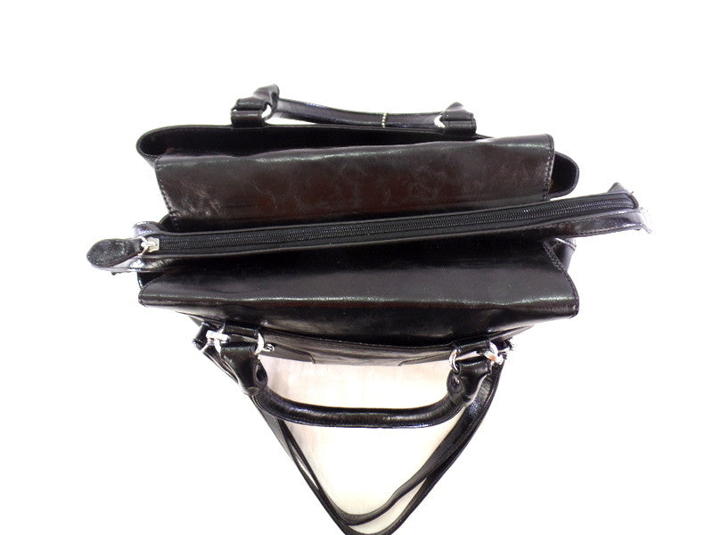 Tasche Mahel Schwarz teils Lackoptik Schultertasche Henkeltasche Damentasche