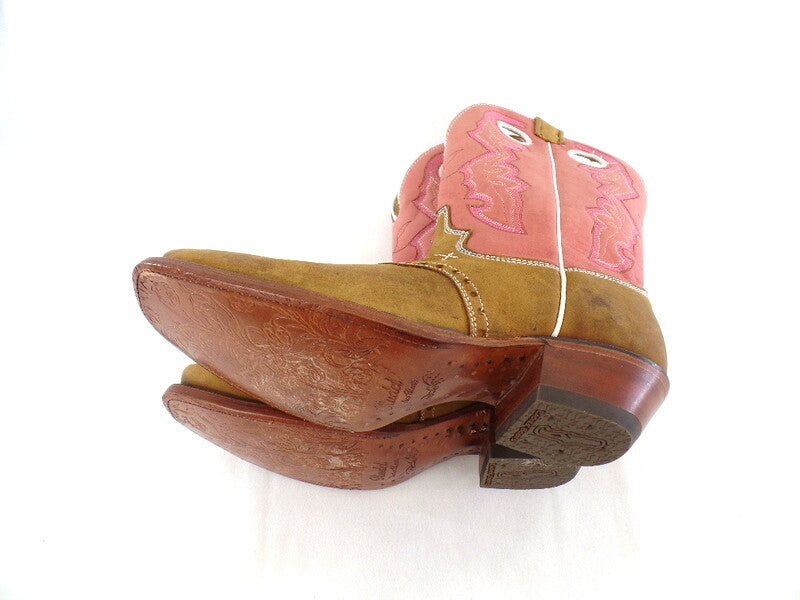 Westernstiefel Cowboyboot 39 beige rosa Cowboymotiv Application Rudel Leder