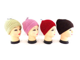 Mützen Strickmützen Umschlag in 4 Farb - Varianten Beige Rosa Rot d. Braun