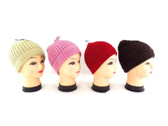 Mützen Strickmützen Umschlag in 4 Farb - Varianten Beige Rosa Rot d. Braun
