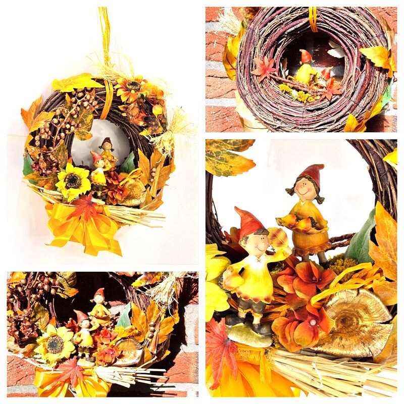 Kranz Tür / Wand Kranz 30 cm künstlich wie echt Herbstbätter Sonnenblume Orange