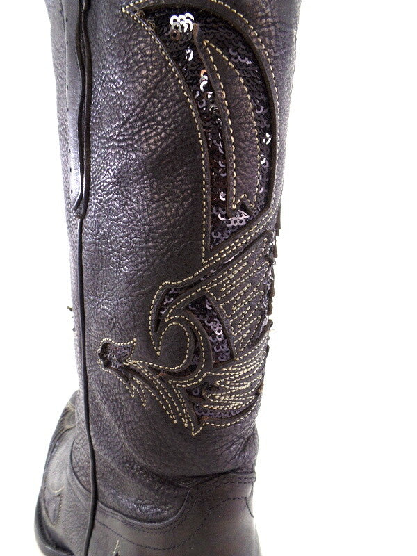 Westernstiefel 38 Schwarz Cowboystiefel Applikationen Paietten Leder spitz Rudel