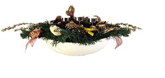 Weihnachtsgesteck Tischschmuck Nostalgie Zapfen Kugeln Tanne Kerzen