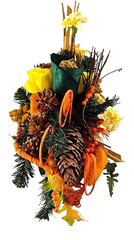 Grabstrauß Gelb Orange Naturmaterial künstliche Blumen Querstrauß Friedhof