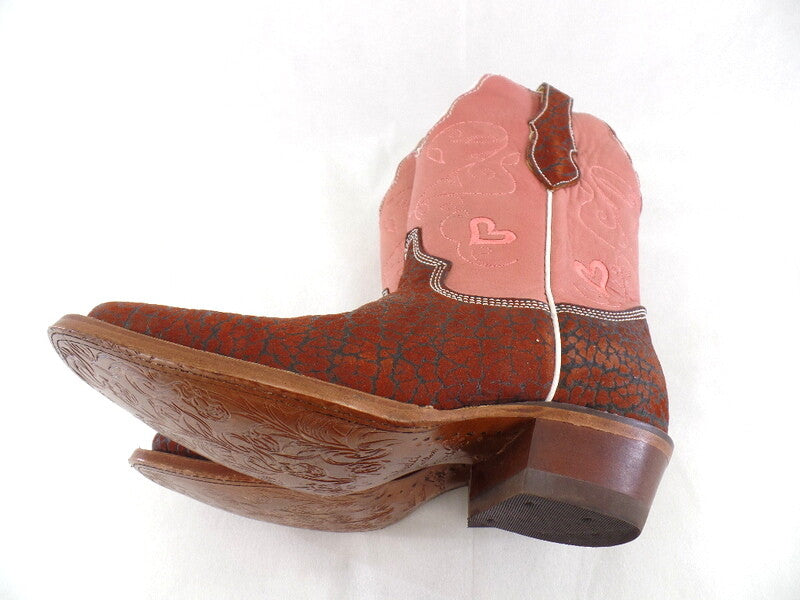 Westernstiefel Cowboyboot 37 rosa mit braun Application Rudel Herzen