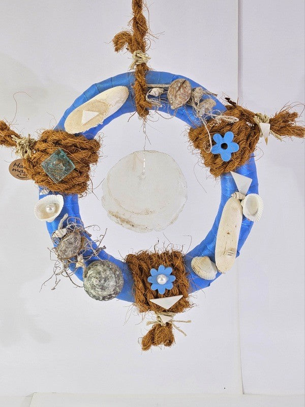Casa-Poador kleiner Türkranz Wand Kranz Blau Weiß Natur Muscheln 30 D