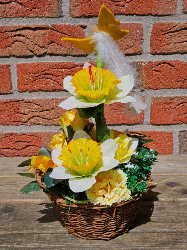 Casa-Poador Gesteck im Korb Osterglocken Küken Kunstblumen Frühling Deko