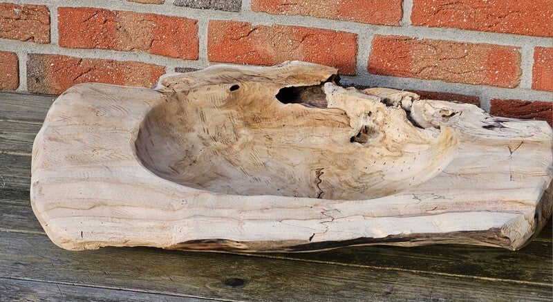Teak Holz Schale Massivholz XXL 60 cm Dekoschale rund Massiv rustikal Natur Dijk