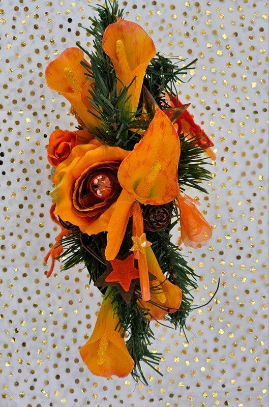 Casa-Poador Weihnachtsgesteck ellipse Orange Calla Rose künstlich Dekoration