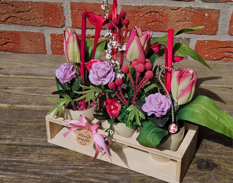 Casa-Poador Künstliches Gesteck  Kunstblume in Holzkästchen Blume  Geschenk