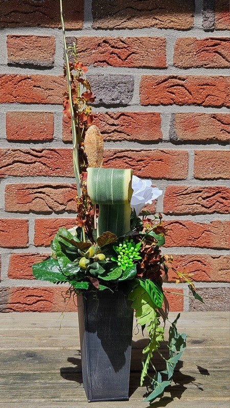 Orchideengesteck Seide Rostbraun Kunstblumen Metallgefäß konisch 70cm Dekoration
