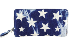 Geldbörse Sternmuster dunkelblau Etui Jeansstoff Querformat Wallet Portmonaie