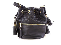Damentasche Rucksack Optik Schwarz New Bags Tasche Handtasche Kordelzug