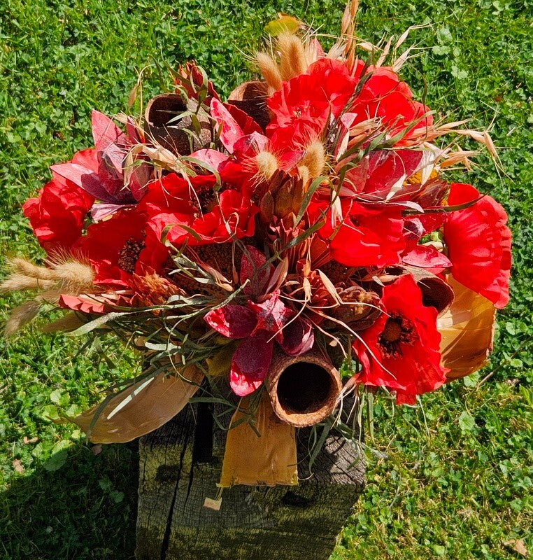 Trockenblumen Exoten Seidenmohn Mix Rot Gelb Naturmaterial gefärbt  Dekoration