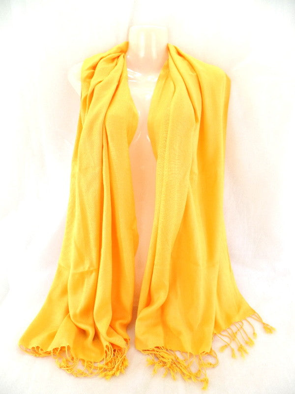 Schal Tuch Stola Fransen Dottergelb 100 % Viscose XXL Schal 190 Lang 65 Breit
