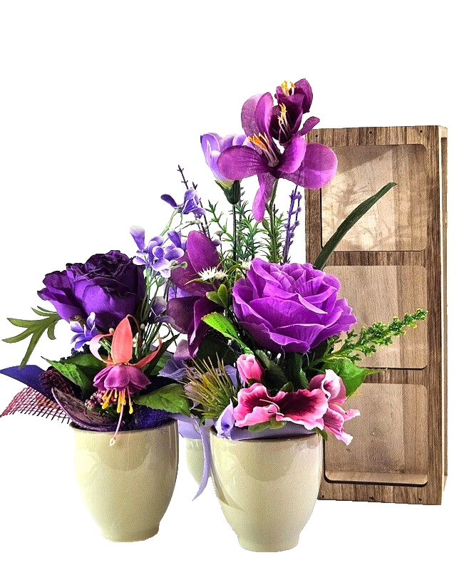 Casa-Poador Künstliches Gesteck Kunstblume Lila in Holzkästchen Blume Geschenk