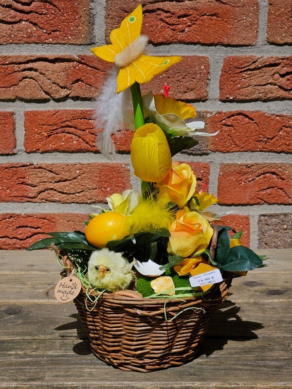 Casa-Poador Gesteck im Korb Osterglocken Küken Kunstblumen Frühling Deko