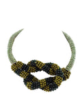 HALSKETTE COLLIER 16 cm D. Band Grün Knoten silber / grün / olivefarbene Perlen