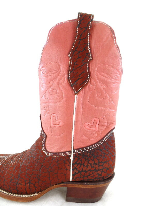 Westernstiefel Cowboyboot 37 rosa mit braun Application Rudel Herzen