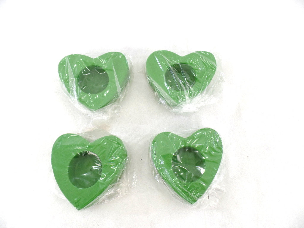 Teelichthalter Set 4 Stück Herzform Holz Grün Deko Neu