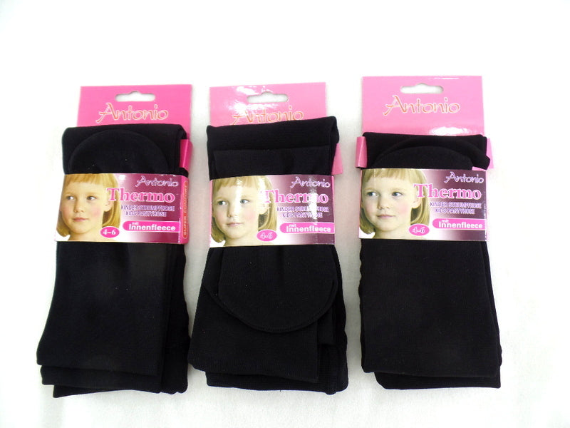 Antonio Kinder Thermo Leggings 3 Stück mit Innenfleece Schwarz blickdicht