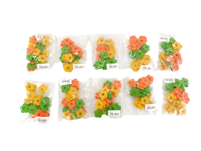 240 Filzblüten 10 Beutel a 24 Stück  je 3 Farben  8 Stück gelb orange, grün Deko