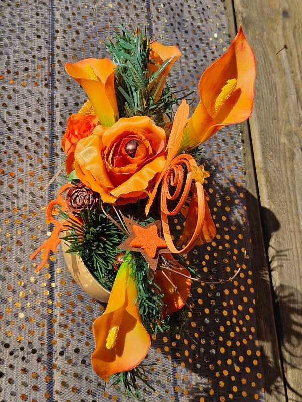 Casa-Poador Weihnachtsgesteck ellipse Orange Calla Rose künstlich Dekoration