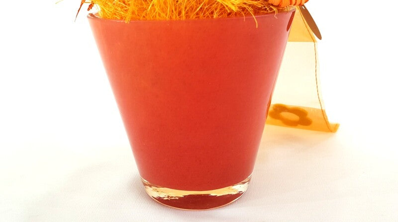 Gesteck Kunstblumen Topf rund Orange Sanseverie Topfblume künstlich Geschenk