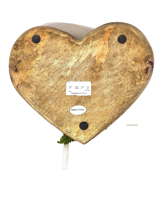 Casa-Poador Herzform aus Mangoholz Emaille Weiß Creme Holzschale Engel Friedhof