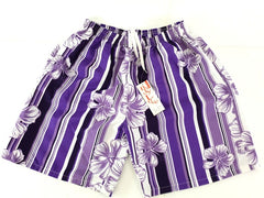 Badehose Badeshorts M / L Lotus Shorts geblümt gestreift Lila Weiß Freizeit