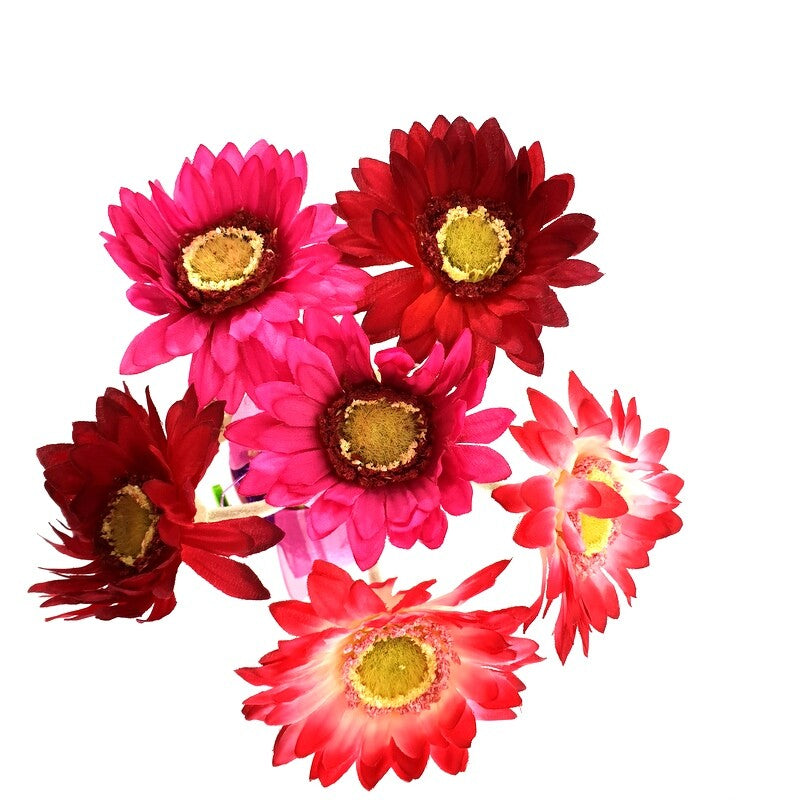 Gesteck Topfblume Gerbera Rosa Pink Kunstblumen Keramikgefäß rund Dekoration