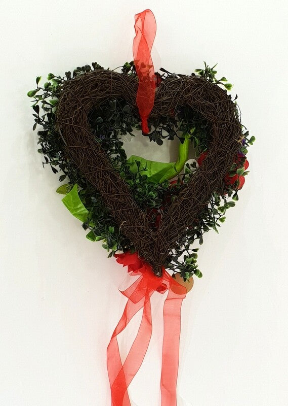 Herz Reisigunterlage Rot Weiß Lila Kunstblumen Aufhängung Geschenk Valentinstag