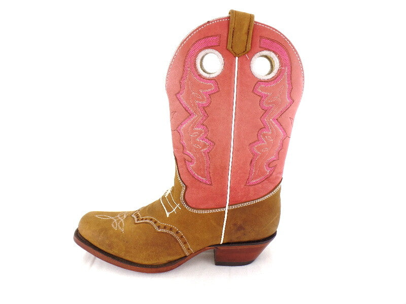 Westernstiefel Cowboyboot 39 beige rosa Cowboymotiv Application Rudel Leder