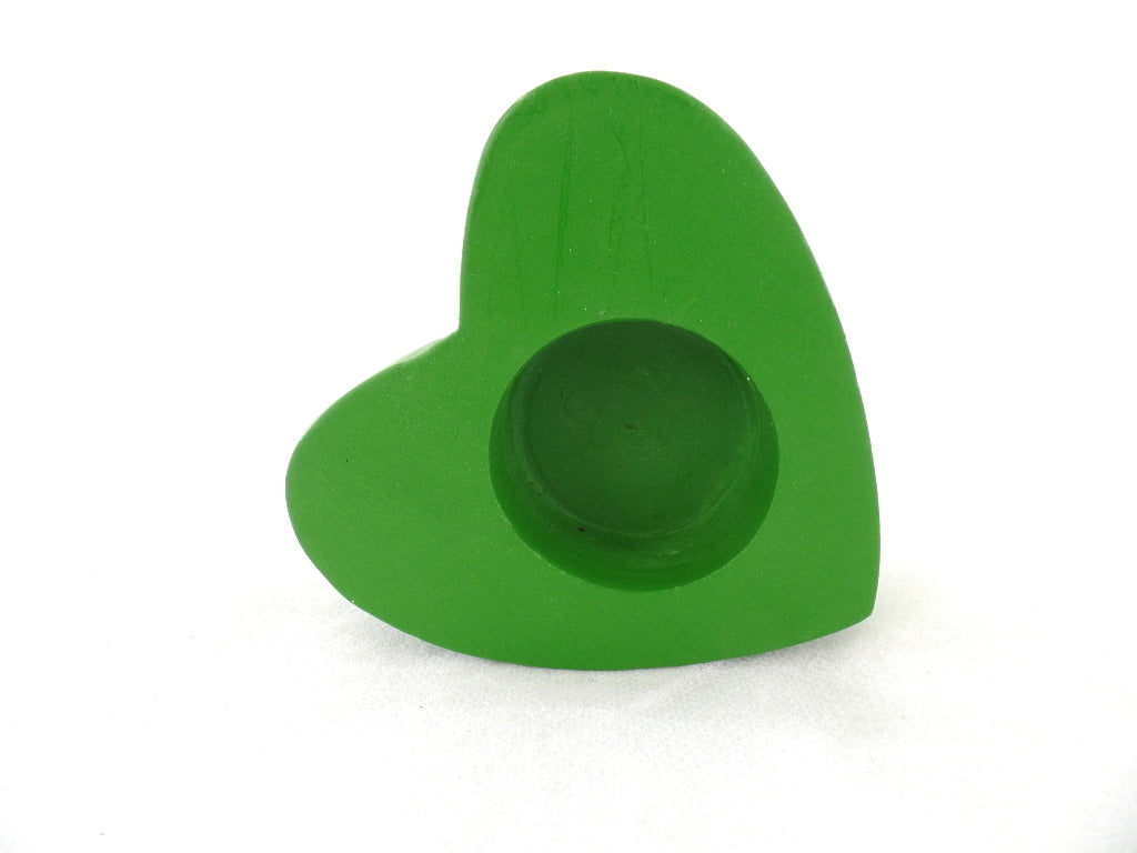 Teelichthalter Set 4 Stück Herzform Holz Grün Deko Neu