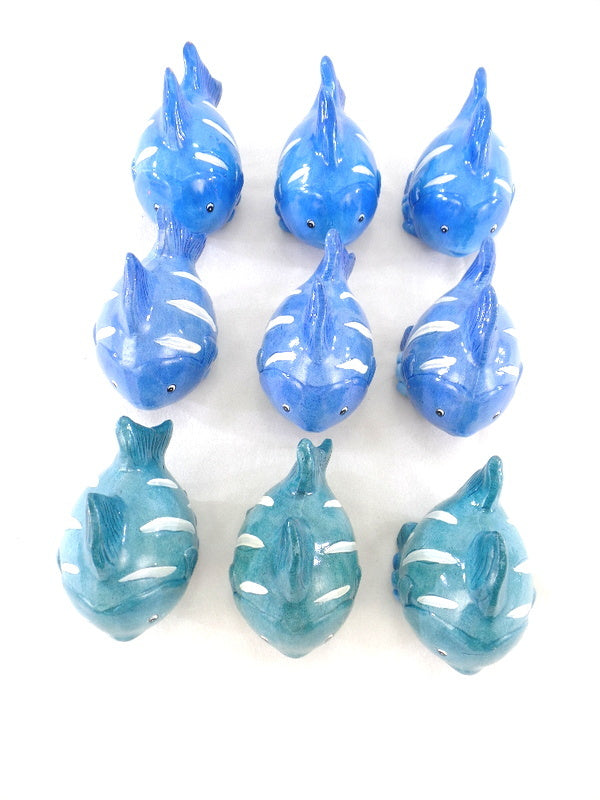 Fische 9 Stück Blau Keramik bauchig Ton 8 cm Tierfigur Dekoration maritime