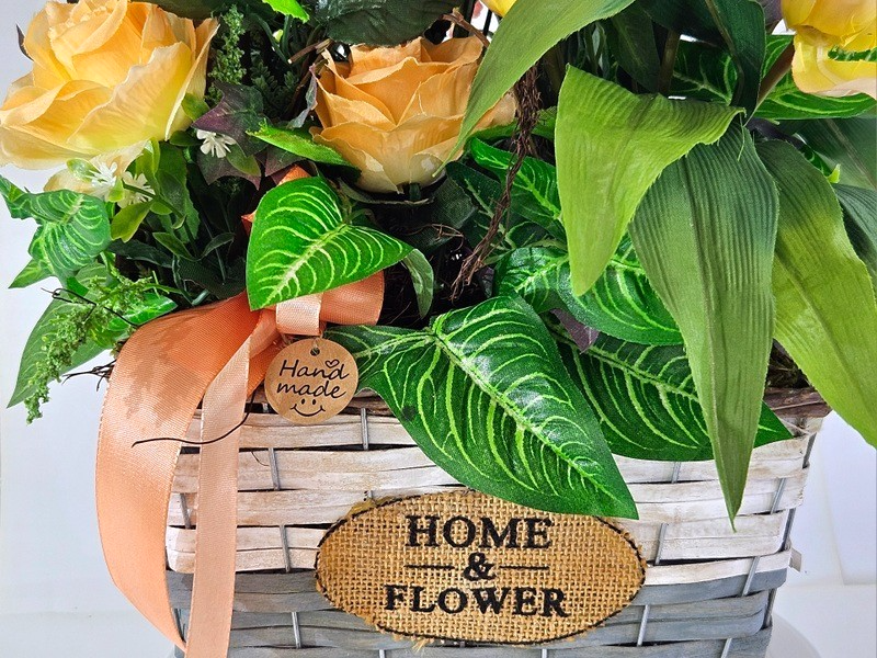 Casa-Poador Kunstblumengesteck im Korb Lachs Apricot Tulpen Rosen Deko Geschenk
