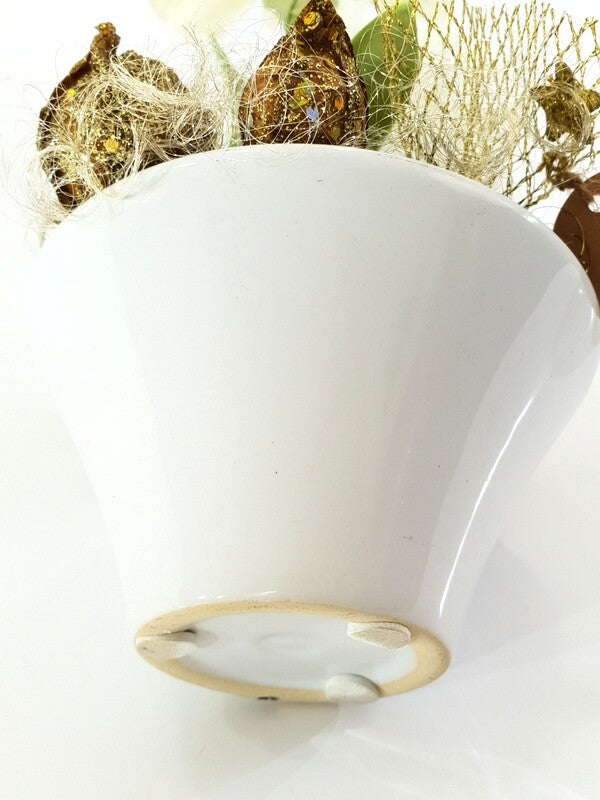 Weihnachtsgesteck Tischschmuck Amaryllis Weiß Gold Sterne Lampions Band