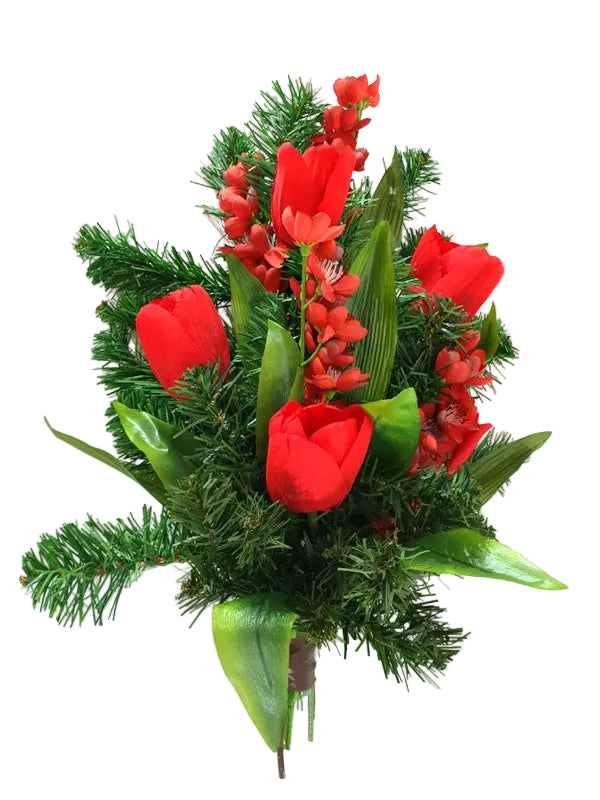 CASA - POADOR GRABSTRAUß flach zum legen Tulpen mit Tanne Kunstblumen Friedhof.
