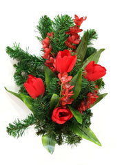 CASA - POADOR GRABSTRAUß flach zum legen Tulpen mit Tanne Kunstblumen Friedhof.