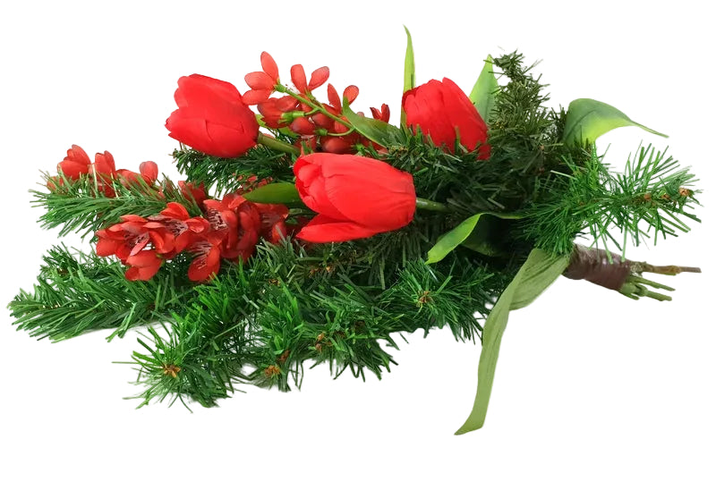 CASA - POADOR GRABSTRAUß flach zum legen Tulpen mit Tanne Kunstblumen Friedhof.